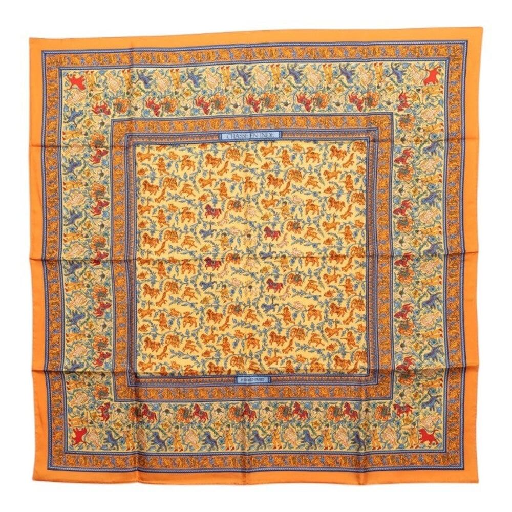 Hermes Carre 90 Chasse En Inde Scarf Orange